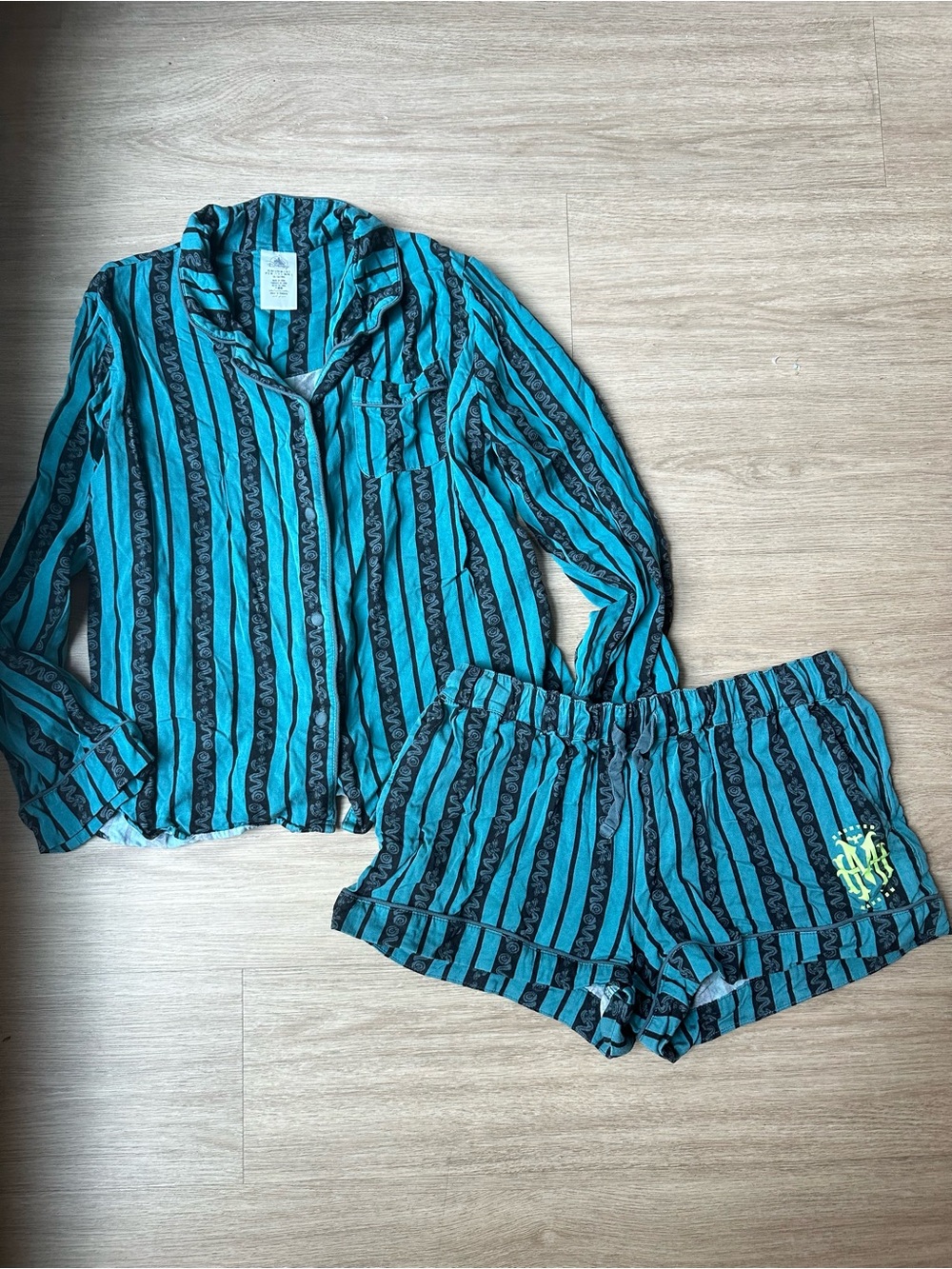 Disney Teal and Black Striped Two-Piece Pajama Set